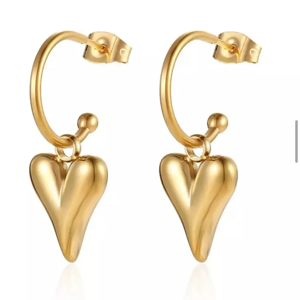 NEW 18K yellow gold plated heart shaped drop hoop earrings jewelry B21